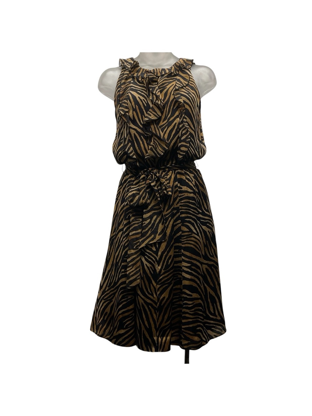WHBM Silk Ruffle animal print Cocktail Dress Size 2 Classic Office Lightweight